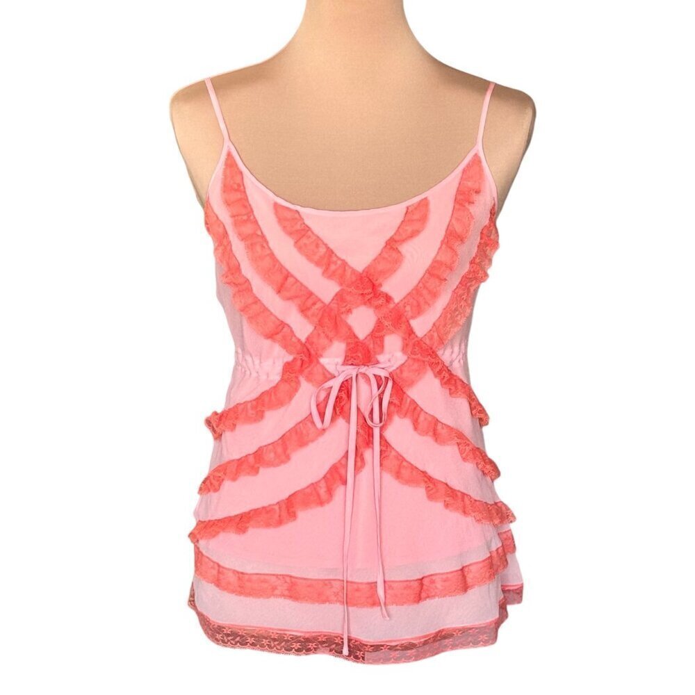 VTG Y2K Tracy Reese Babydoll Cami Top Sz.8 Peach Silk Ruffle Fairy Coquette